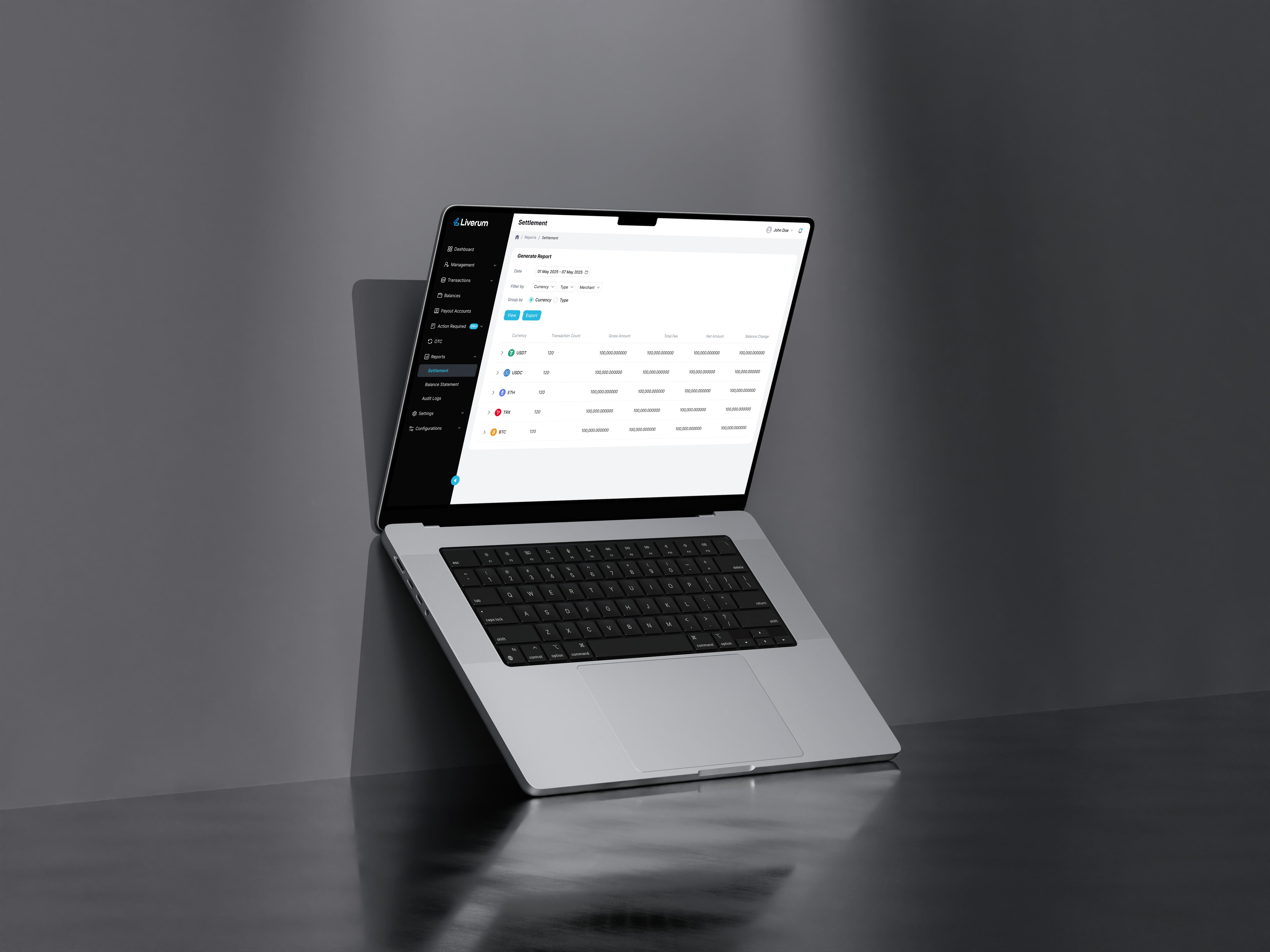Liverum branding settings screen with brand elements, background colour options, and a live payment page preview